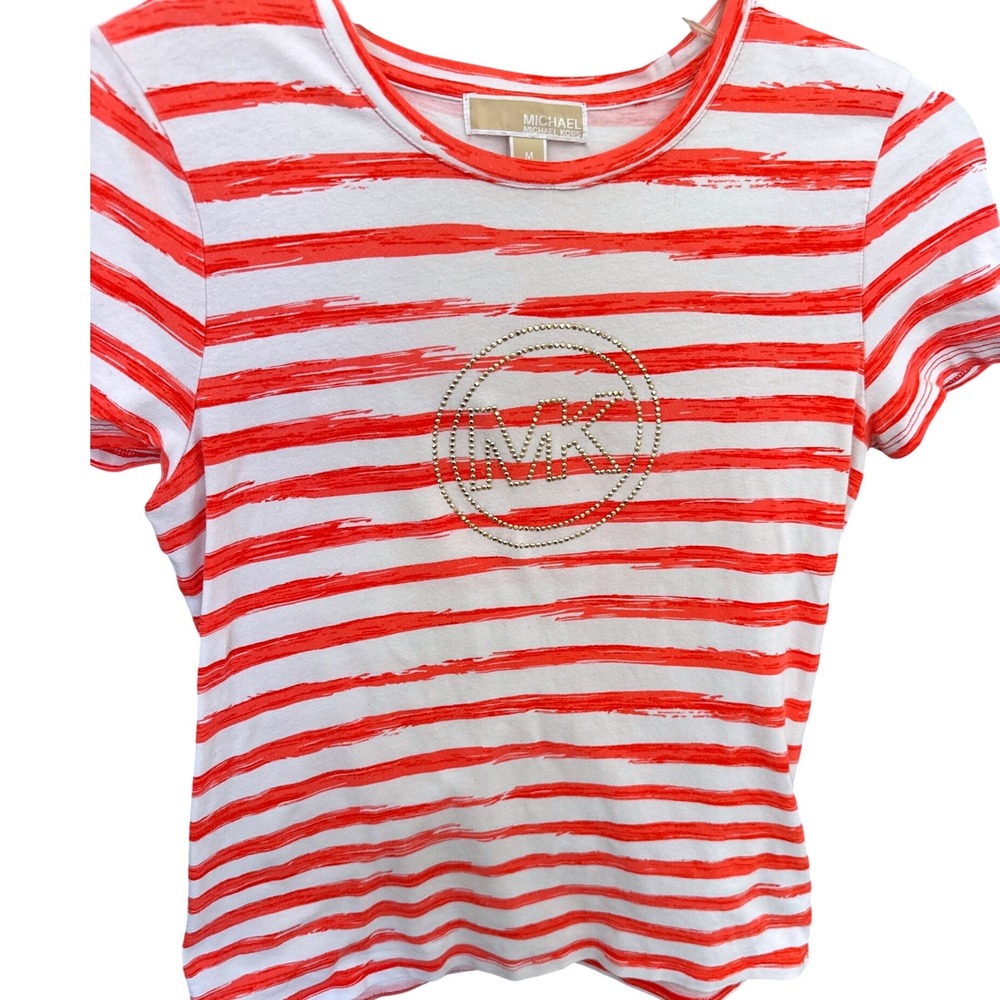 MICHAEL Michael Kors striped t-shirt featuring a studded MK logo Size M stetch